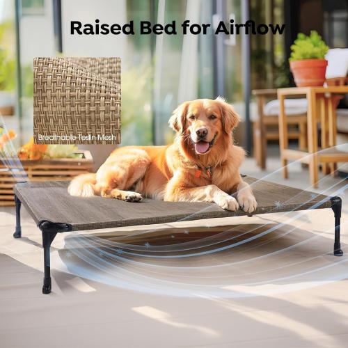 Veehoo 2 Pack Raised Dog Bed, Cooling Elevated Dog Bed, Portable Pet Cot with Washable & Breathable Mesh, No-Slip Feet, Durable Dog Cots Beds for Large Dogs, 42 x 30, Beige Coffee, CWC1803-L