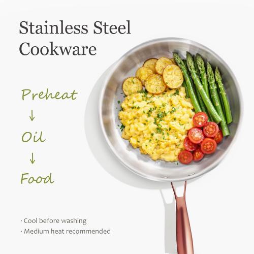 CAROTE 3-Piece Tri-Ply Stainless Steel Frying Pan Set, Skillet Set 8/10/12, Induction Compatible, Oven & Dishwasher Safe, Gold Handle, Mothers Day Gifts