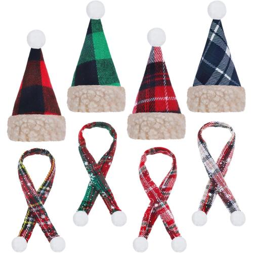 Geyoga 8 Pcs Mini Santa Hats and Scarves Decor Doll Christmas Accessories Small Gnome Hat for Craft DIY for Wine Bottle Gifts(Lovely Color,Exquisite)