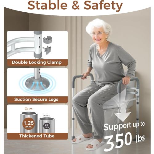 Toilet Safety Rails for Seniors, Adjustable Toilet Handles for Elderly and Disabled, Foldable Handicap Toilet Safety Frame Fit Any Toilets (350 LB)