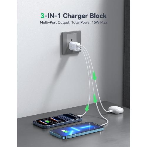 JOYROOM iPhone Charger Fast Charging, 3 Port 30W GaN USB C Charger Block, Portable Compact Type C Charging Block with Foldable Plug for iPhone17/16/15/14/13/12 Series, iPad, Galaxy and More