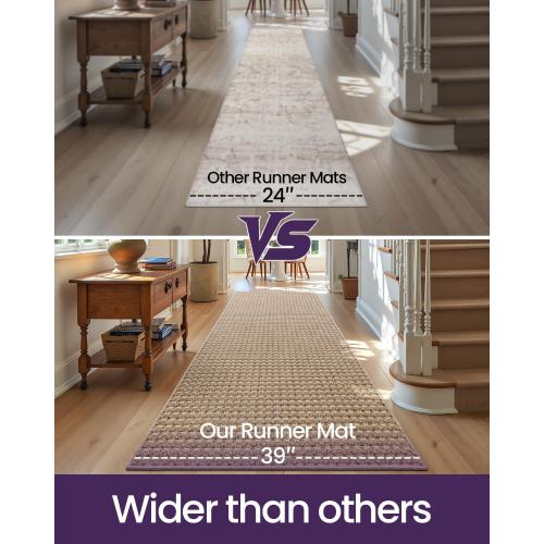 DEXI Hallway Runner Rug 3.3x6.7, Woven Braided Farmhouse Runner Carpet Indoor, Absorbent Thin Long Entryway Runners for Kitchen, Laundry Room, Patio Entrance, Checkered Beige