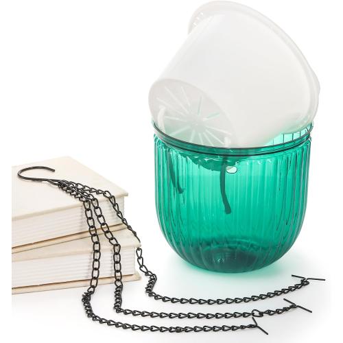 3 Pack Self Watering Hanging Planters, 6.5 Inch Hanging Flower Pot with Drainage Hole, Plastic Hanging Basket with 3 Hooks Chains, Plant Hanger for Indoor Outdoor Plants, Herbs (3 Colors)