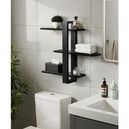 Black Floating Shelves for Wall Mounted Shelving Unit All Pine Wood 3 Tier Large Shelf for Bedroom Living Room Office Bathroom Home Decoration Storage Plant Photo Display Modern 20in