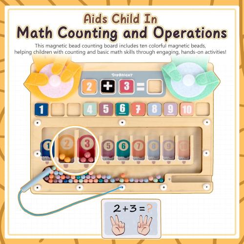 TOP BRIGHT Montessori Learning Toys for 3 4 5   Year Old, Magnetic Beads Sorting Matching Toys for Boys Girls Birthday Gifts, Finger Math Addition & Subtraction