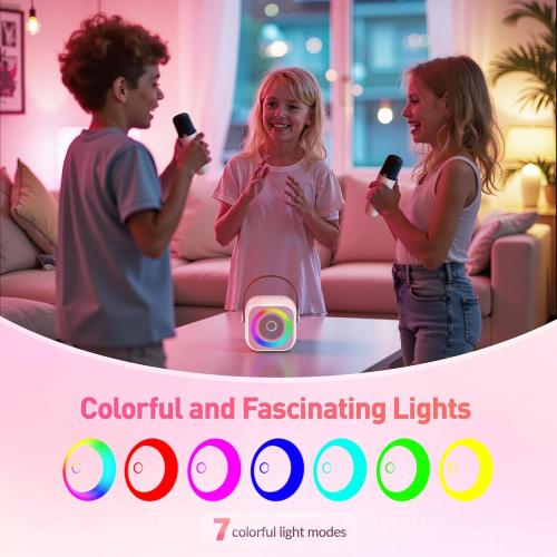Karaoke Machine for Kids Adults, Mini Portable Bluetooth Karaoke Speaker with 2 Wireless Microphone and Lights, Christmas Birthday Gifts for Girls Ages 4, 5, 6, 7, 8, 9, 10, 12  Family Home Party