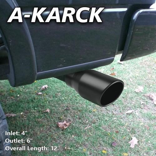 A-KARCK 4 Inch Exhaust Tip, Universal 4'' Inlet 6 Outlet 12 Long Stainless Steel Bolt On Exhaust Tailpipe Black Muffler Tip for Truck
