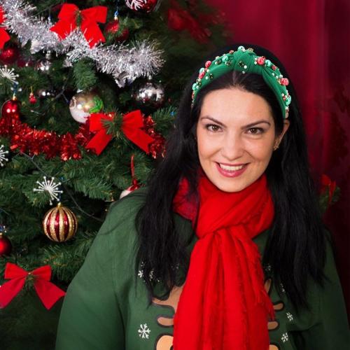 Christmas Headband for Women, Rhinestone Pearl Knotted Headband | Sparkly Top Knotted Head Band Holiday Headbands Fashion Hair Christmas Accessories Cute Green Hair Bands for Women Girls