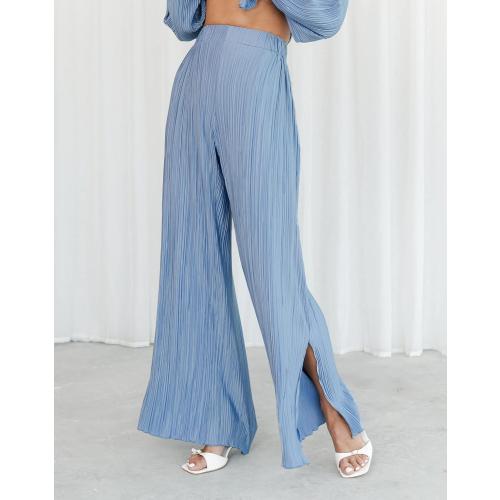 NUFIWI Women Large Pleated 2 Piece Pants Outfits Casual Loose Button Shirt Blouse Top Long Wide Leg Palazzo Pants Set Jumpsuit