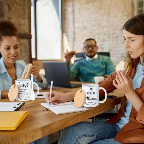 12 Sets Christian Gifts Bulk Religious Mugs 12oz Bible Verses Ceramic Coffee Cup with Lid Handle Spoon Inspirational Mug Church Gift for Coworker Employee Staff(Christian)