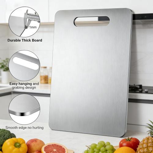 Stainless Steel Cutting Board with Lip 304 Metal Chopping Board for Kitchen (One Size, Oblong)