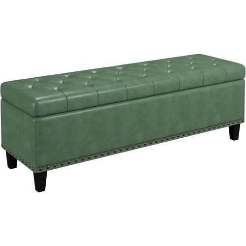 Size 51 Color Green Storage Ottoman Bench,51-Inch Large Storage Bench for Bedroom End of Bed, 30 Gallons Faux Leather Ottoman with Storage for Bedroom, Living Room, Entryway, Hallway,Green