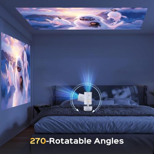 Color White [Built-in Battery] Mini Projector with Wifi and Bluetooth, Rechargeable Portable Outdoor Smart Projector with Support 4K Decoding, Electric Focus Home Theater for Phone, White