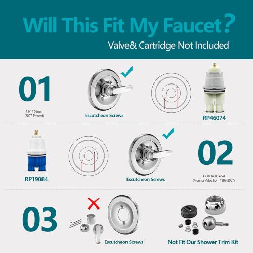 Shower Trim Kit Compatible with Delta 13/14 Series, Shower Cover Plate with Handle (Valve& Catridge Not Inclued), Chrome