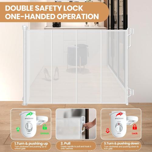 Reinforced Retractable Baby Gate or Mesh Dog Gate,Easy to Use for Stairs, Doorways, Hallways, Indoor, Outdoor, Wide Pet Gate 33.5 Tall, Extends to 55 Wide, White