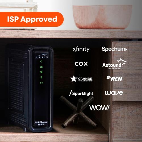 ARRIS (SBG10) - Cable Modem Router Combo - DOCSIS 3.0 16 x 4 Gigabit & AC1600 WiFi, For Comcast Xfinity, Cox, check with ISP for compatibility [Not for Spectrum] 400 Mbps Max Internet Speeds