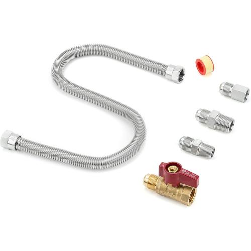 Stanbroil One Stop Gas Appliance Hook Up Kit - Brass Gas Ball Valve and Flexible Gas Connector with Fittings for Garage Heaters, Gas Stoves, Wall Mounted Heaters, Gas Fireplace and Gas Dryer