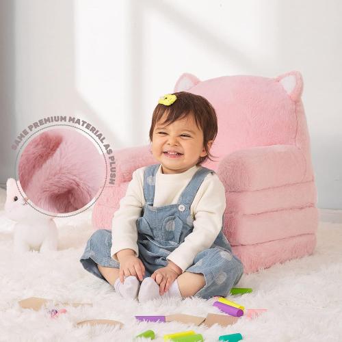 Color Pink MONKISS Kids Couch, Comfy Toddler Chair, 2 in 1 Fold Out Kids Sofa to Lounger, Baby Sleeper Chair, Toddler Furniture, Birthday Gifts for Girls, 18  Months, Pink