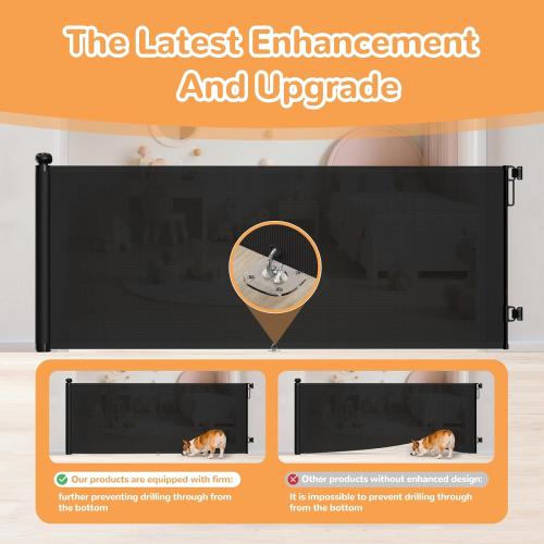 Retractable Baby Gate for Stairs - 34 Tall Extends to 55 Wide Mesh Baby Gate with Anti-Crawling Hook, Adjustable Baseboard Bracket, Pet Gate for Doorways, Hallways, Indoor, Black