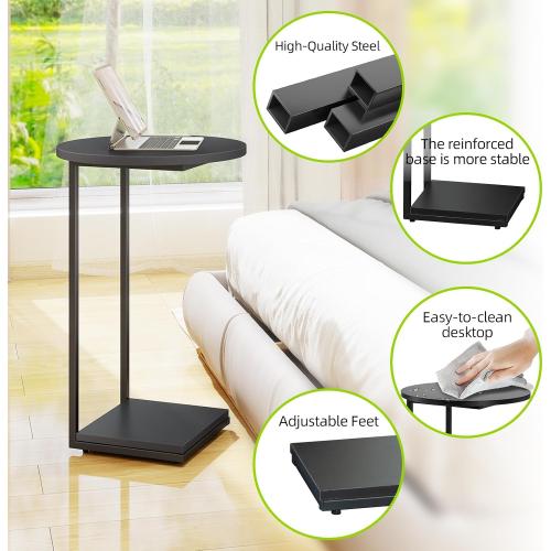 DCLRN Small End Table,c Table End Table for Sofa,Round Coffee Table is Suitable for Living Room and Bedroom.(Black)