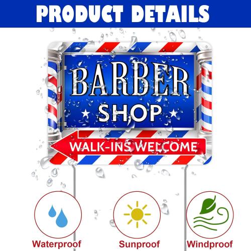 5 Pcs Barber Shop Sign 1 Pcs 7 ft Barber Flag with Pole Kit Double Sided Print Yard Sign with Metal Stakes Feather Windless Barbershop Flags for Outdoor Business Advertising