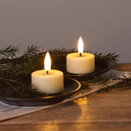 Ivory Real Wax Flameless Tealights with Remote Batteries, Flickering LED Votive Candles Set of 10