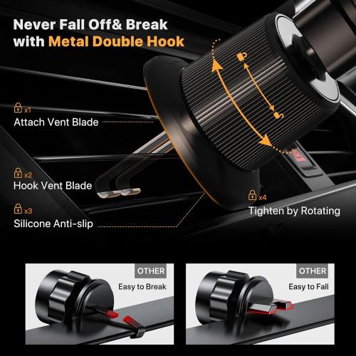 Miracase Phone Holders for Your Car with Metal Hook Clip, Air Vent Cell Phone Stand Car Mount, Universal Automobile Cradle for Garmin GPS Fit iPhone Android and All Smartphones, Dark Black