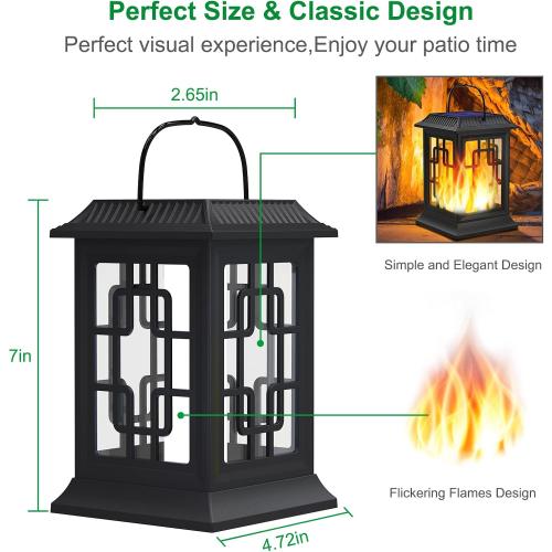 Solar Lanterns Outdoor Waterproof, Hanging Solar Lights for Outside Black Hanging Solar Powered Lantern Decorative for Garden Yard Patio, 2 Pack