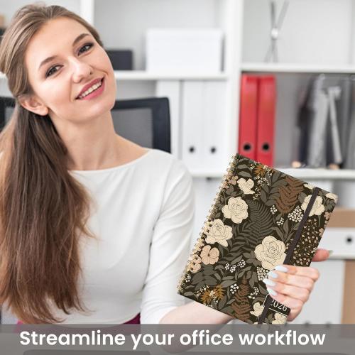 2026 Planner, Weekly and Monthly Calendar Planner for Women, Jan 2026 - Dec 2026, Hardcover Planning Agenda book with Tabs, Spiral Bound, Inner Pocket, Perfect for School Office Supplies, 6.3 x 8.5 - Wild Rose