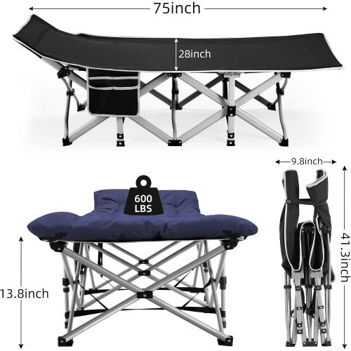 Fragess Portable Camping Cot, Sleeping Cot for Adult, 28 Extra Wide Heavy Duty Folding Cot Max Load 600LBS with Thick Mattress, Portable Camping Bed for Camp Outdoor/Office, Home Nap (Blue)