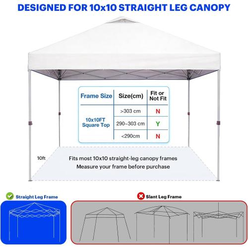 10x10ft Replacement Canopy Top with Air Vent— Instant Canopy Top Cover ONLY,Canopy Tent Top Cover for Straight Leg Canopy Frame - for Outdoor Garden Patio Sun Shade (White)