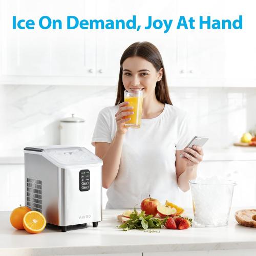 Ice Maker Countertop 26lbs/24H, Portable Ice Makers 8 Ice Cubes Ready in 6 Mins, 2 Sizes of Bullet Ice Ice Machine with Basket & Scoop, Auto Self-Cleaning