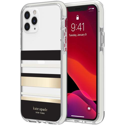 kate spade new york Park Stripe Case for iPhone 11 Pro,Polycarbonate,Shock-Absorbent - Defensive Hardshell with Cream Bumper