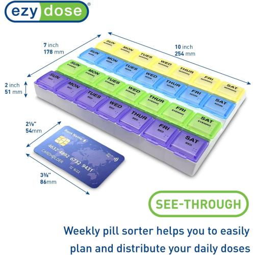 Ezy Dose Weekly 7-Day, 4x/Day Pill Organizer, Rounded Base, Large