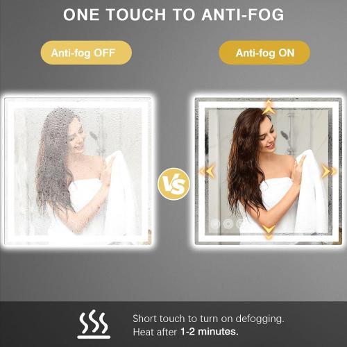 Memobarco LED Bathroom Mirror 24x 24 with Frontlit and Backlit, Anti-Fog Bathroom Vanity Mirror,Stepless 3 Colors Temperature & Dimmable Wall Mounted Mirror,Memory Tempered Glass Mirror for Bathroom