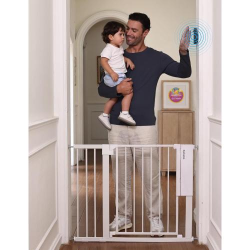 Babelio Smart Baby Gate with Auto-Unlock/Close, Pressure Mounted No Drill for Doorways/Top of Stairs. Pet/Dog Door Wide Walk Thru w/Infrared Sensor & Instant Safety Alert (White, 26.3-37.8 W, 30 H)