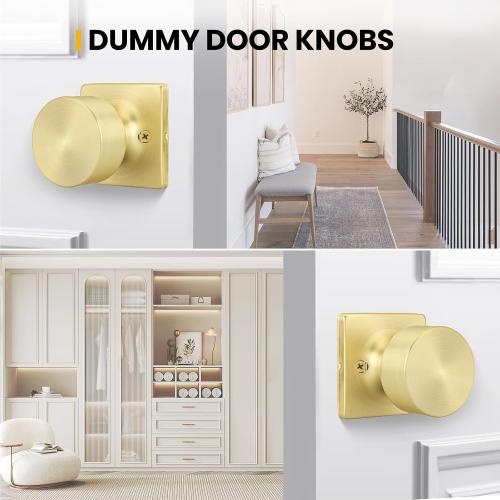 Goldenwarm Brushed Gold Dummy Door Knobs No-Function, Single-Side Gold Door Knobs for Handle, Closet Door Knob Pull/Handle Function for Pantry/French Doors 1 Pack