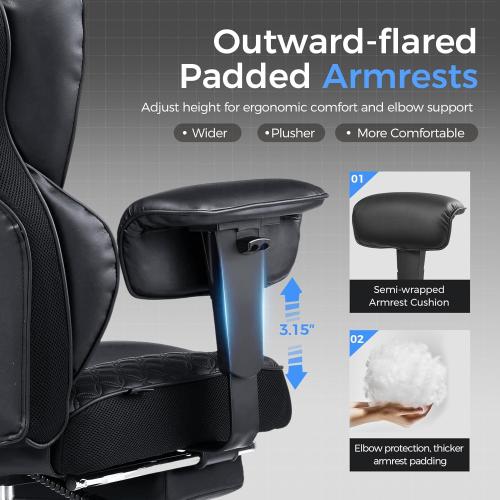 GTPLAYER Big and Tall Gaming Chair 400lbs Heavy Duty Office Chair with Foot Rest & Ergonomic Pocket Spring Lumbar Support, High Back 3D Saddle Shaped Cushion for Back Pain Relief, Matte-Black ⚠️MISSING BOTTOM WHEEL CONNECTOR KNOB SCREW⚠️