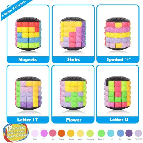 R.Y.TOYS Rotate and Slide Puzzle-Design Patent,Fidget Toys(Restore/Create)-12 Colors,5 Layers-Open Cover for Quick Play,Brain Teaser,Sensory Toys,Stocking Stuffers,Easter Basket Stuffers Essentials