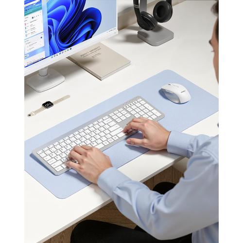 seenda Bluetooth Keyboard and Mouse, Wireless Keyboard Mouse Combo 2.4G Dual Bluetooth Multi-Device Connection Full Size Ultra-Slim Keyboard with Number Pad for Windows/Mac,White & Silver