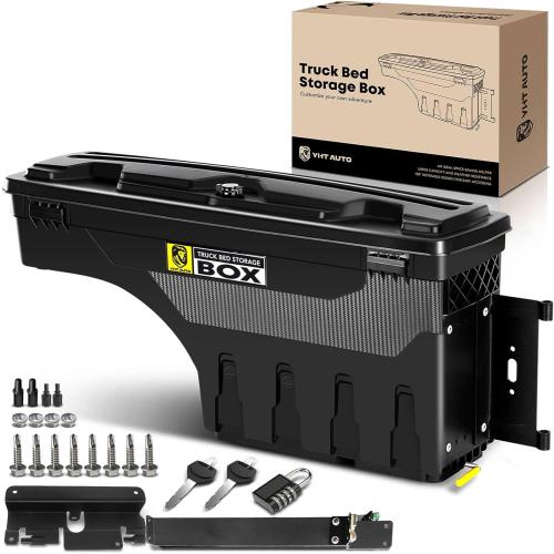 YHTAUTO Truck Bed Storage Tool Box Lockable Compatible with 2007-2018 Chevrolet Silverado & GMC Sierra 1500 2500 3500 Passenger Side, Swing Waterproof Wheel Well Toolbox