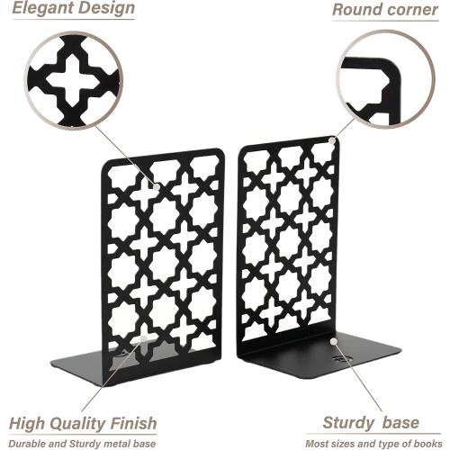 CNK Book Ends Bookends for Decorative Books Holder Bookend Shelves End Hold Heavy Duty Holders Stoppers Metal Stopper Cute Boho Bookshelf Holds Cookbook Office Home Set of 2 Bookends Pair Black