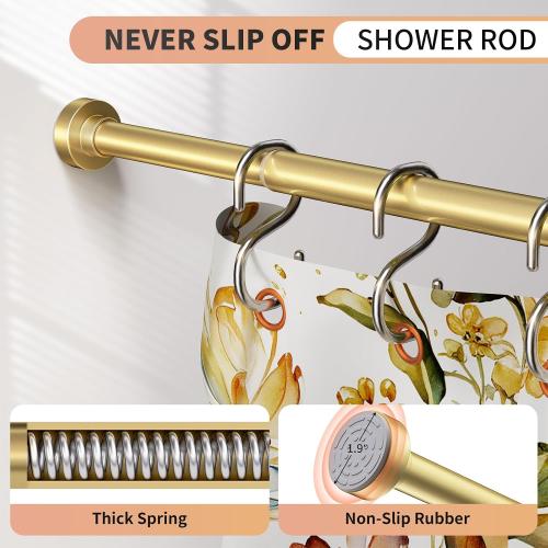 Gold Shower Curtain Rod 34-82 Inches(2.8-6.8ft) Never Rust Adjustable Shower Rod Spring Tension Non Slip No Drilling Shower Rods for Bathroom Garland Window