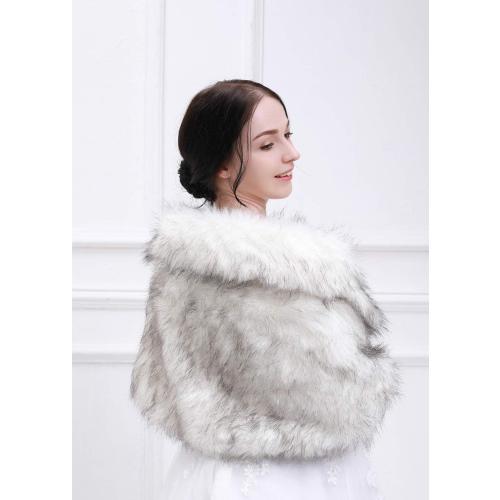Bridal Faux Fur Wrap Wedding Fur Stole with Brooch Evening Party Warm Dress Up