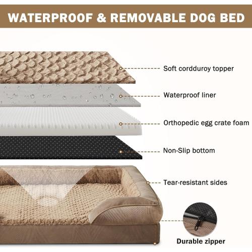 INVENHO Orthopedic Dog Beds Large Sized, XL Washable Dog Sofa with Egg-Crate Foam, Waterproof Lining and Non-Skid Bottom
