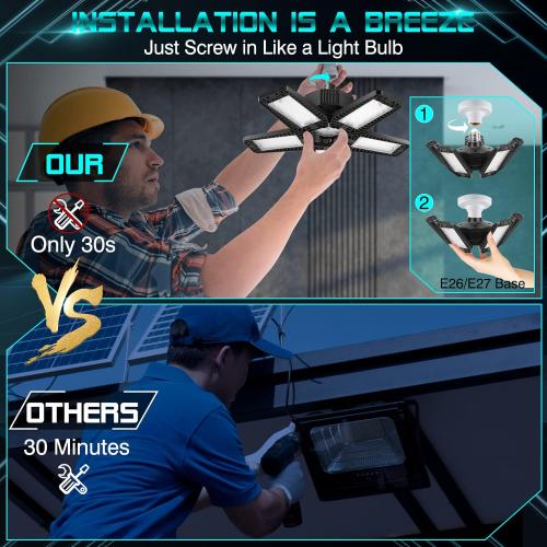 LED Garage Light - 160W 16000LM 6500K LED Garage Ceiling Lights, Screw in Shop Lighting 5 1 Deformable Panels for Attic, Basement, Workshop, E26/E27 (1)