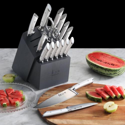 Cangshan OLYMPUS Series 17-Piece Knife Block Set, German Steel, Gray Wood Block (White)