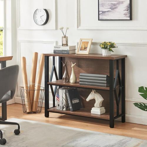 Size 35.43W x 12.6D x 30.9H.HOMISSUE Bookshelf, 3-Tier Rustic Short Bookshelf, Industrial Shelf Bookcase with Engineered Wood Shelves, Low Bookcase with Storage, Small Shelf for Living Room, Bedroom and Office, Rustic Brown
