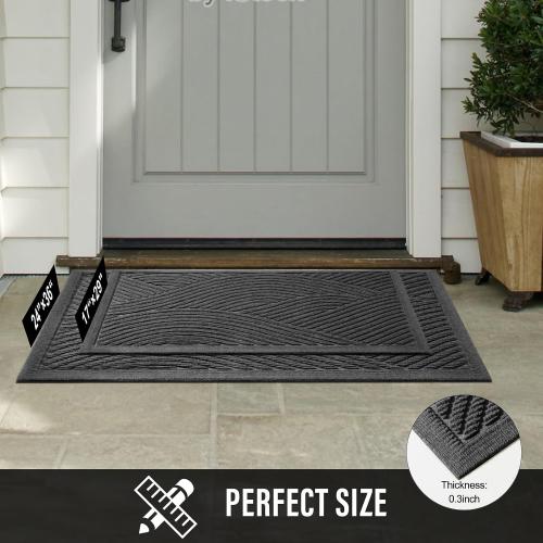 Sturdy Front Door Mat, Absorbent Muddy Dirt Resist Welcome Door Mats Outdoor Indoor, Stain and Fade Resistant, Non-Slip Backing Entry Mat Low Profile Doormat for Entryway, Grey