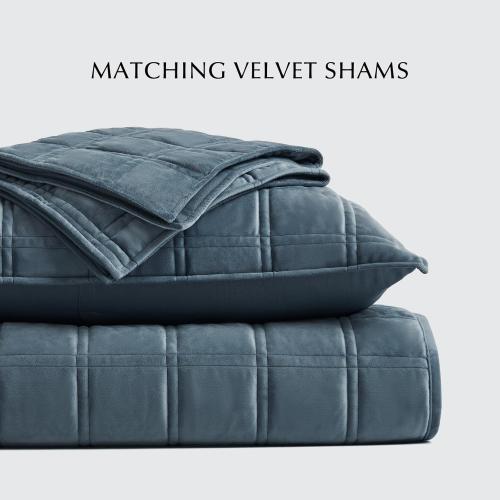 EVERGRACE  Luxurious Velvet Quilt King Size, Ultra Soft Bedspread Coverlet Set, Double Box Stitch Lightweight Velvet Comforter for All Season with Shams, Stormy Blue